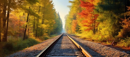 Train tracks amidst forest foliage - Powered by Adobe