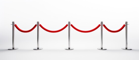 Row of velvet ropes with red cord coiled around them