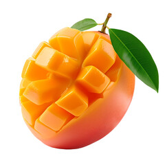 Mango peeled and cut into squares and Mango isolated on white.
