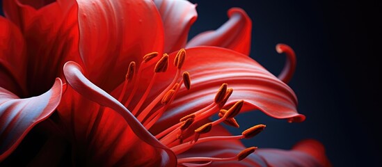 Close-Up Red Blossom on Dark Background - obrazy, fototapety, plakaty