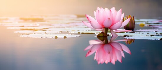 Lotus flower reflecting on water - obrazy, fototapety, plakaty