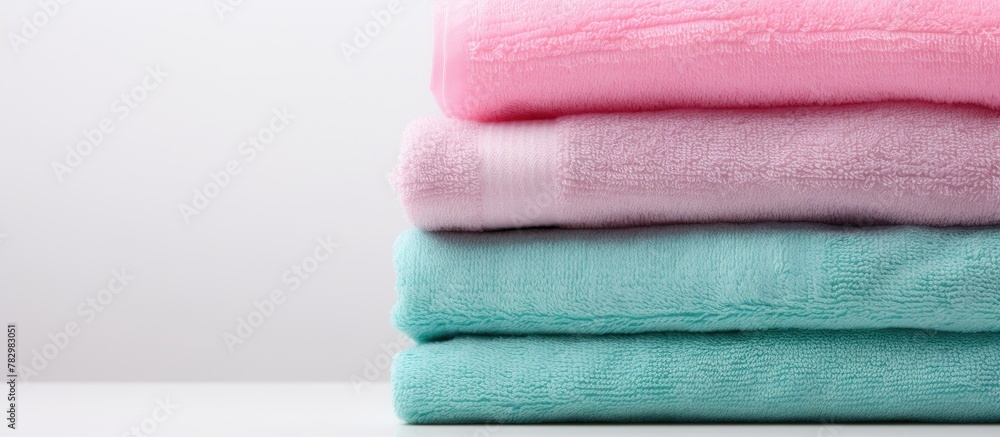 Poster stack of folded towels on a table