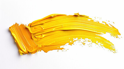 Golden yellow paint brush stroke on a pure white background