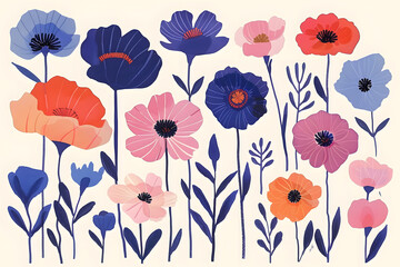 Obraz premium Colorful flowers hand drawn collection isolated on white background