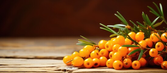 Orange berries on wooden surface