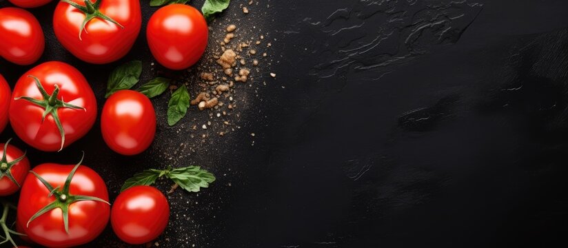 Ripe tomatoes on dark surface