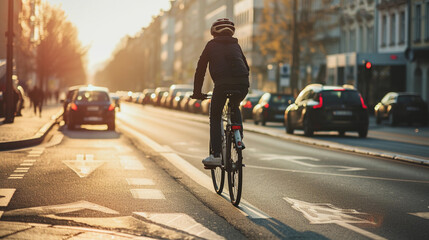 Sunset Cycling in City Traffic
