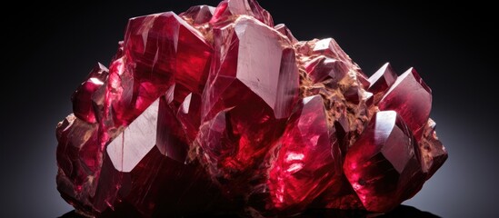 Close-up of a vibrant red gem on a dark surface