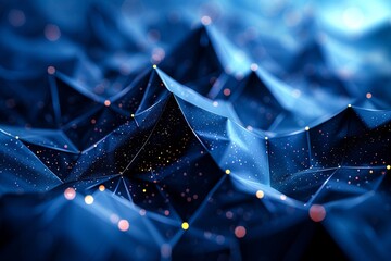 A close-up of an abstract 3D network of connections with glowing nodes, illustrating concepts of digital technology and communication. - obrazy, fototapety, plakaty