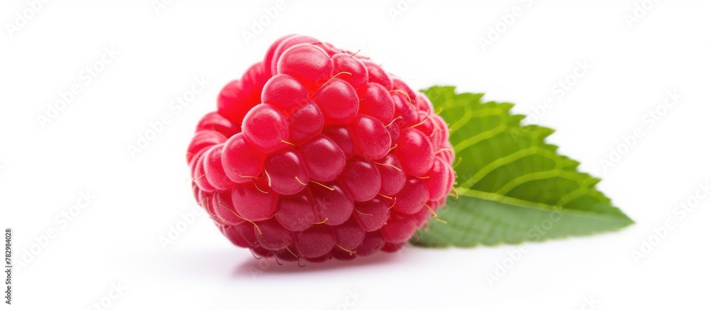 Poster raspberry leaf on white backdrop