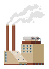 Factory industrial. Manufactory industrial building refinery factory or nuclear power station. Complex of chemical plant buildings isolated on white background