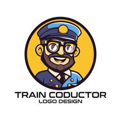 Train Conductor Cartoon Vector Logo Design