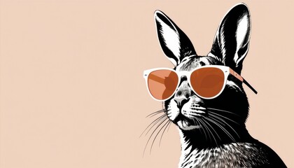 A stylized illustration of a rabbit wearing sunglasses, exuding a cool and trendy vibe against a plain background, capturing a quirky, modern aesthetic.