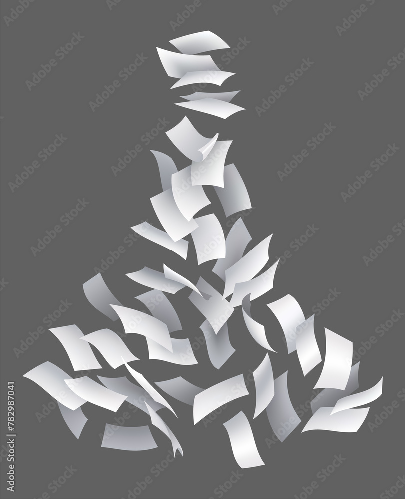 Poster realistic falling paper sheets. set of flying curved leaves of paper. loose soar of notes with curle