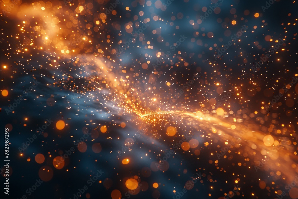 Poster an impressive representation of dual-toned glows with a bokeh effect creating a sense of depth and w