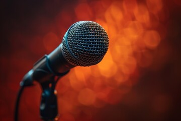 A detailed image of a microphone against a fiery red background, symbolizing the heat of a moment, passion, or intense performance