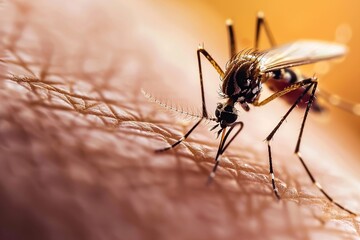Intricate Predator: Macro Shot of a Mosquito on Skin