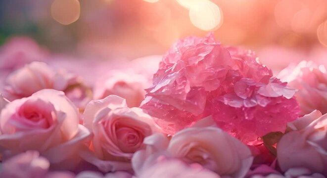 Pink roses and quartz