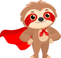 Fototapeta premium Funny Cute Sloth Cartoon Character SuperHero. Vector Illustration Flat Design Isolated On Transparent Background