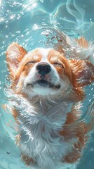Joyful Doggy Paddle: Canine Swimming Adventure - obrazy, fototapety, plakaty