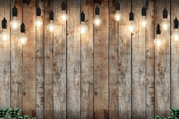 wood wall with bulb lights lamp. nice brick show room with spotlights. generative ai.