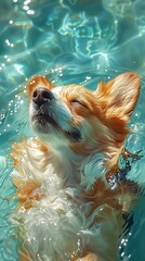 Joyful Doggy Paddle: Canine Swimming Adventure - obrazy, fototapety, plakaty