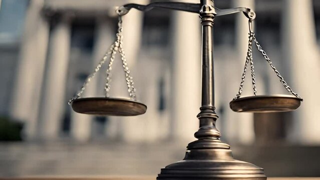 Law scale justice symbol on the blurred background. Judge justice concept. Generative AI