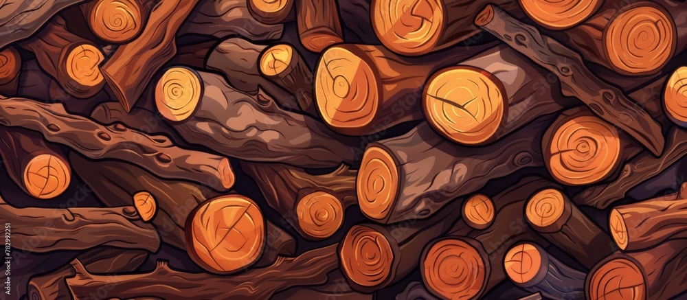 Poster close-up view of a substantial stack of wood logs, creating a rustic and natural background