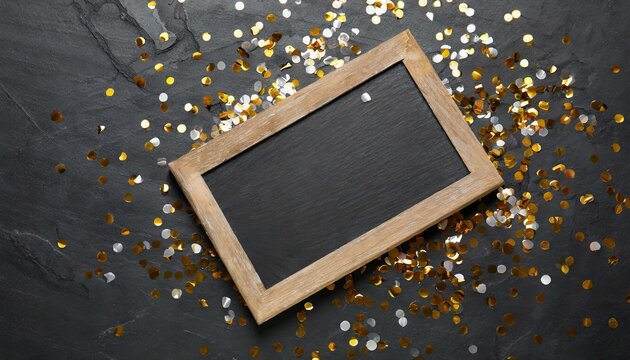 Celebration Unveiled: Confetti on Slate, Blank Canvas for Messages"