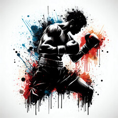 dark silhouette of boxer splash color and white background - 782994614