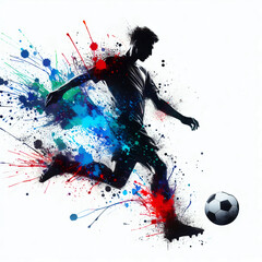 silhouette of football player with splash colorful paint	