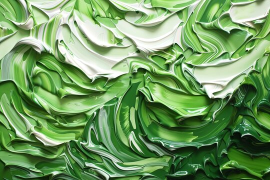 Close up of green and white painting with grass pattern