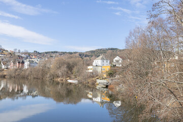 Walking along Nidelven (River) in a Spring mood in Trondheim city - 782995273