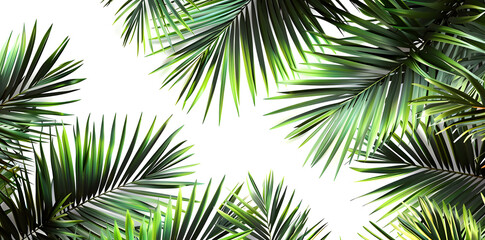 Frame with tropical palm  leaves and jungle plants isolated on white background