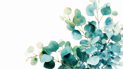 Aesthetic watercolor minimalist bouquet with eucalyptus leaves. Invitation floral template. Generative AI - obrazy, fototapety, plakaty