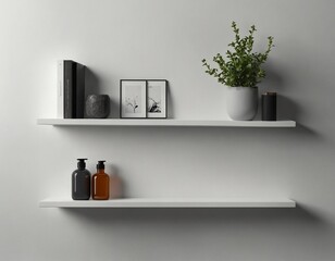 Realistic 3D Render of a Minimalist Wall Shelf on White Background
