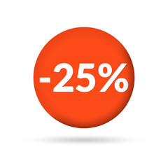 25% price off sticker, badge or label set. 25 percent sale. Discount tag or icon design. Vector illustration.