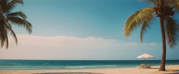 Beach chairs and umbrella for summer vacation concept