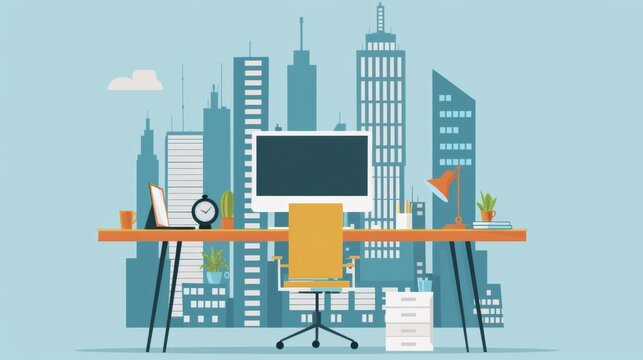 Modern Office Desk With Computer
