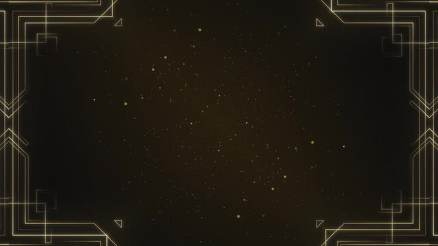 Elegant vintage golden Art Deco frame background with glittering golden particles. This 1920s luxury style motion background with ornate lines is HD and looping. Suitable for text intros or titles.