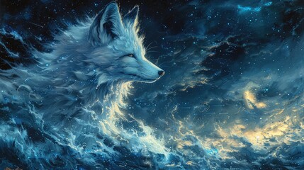White-Tailed Fox Soaring Through Starlit Skies, Embarking on Celestial Journey.