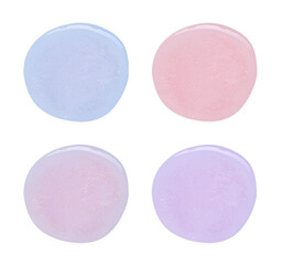 Nail polish drops of different colors on white background, collection