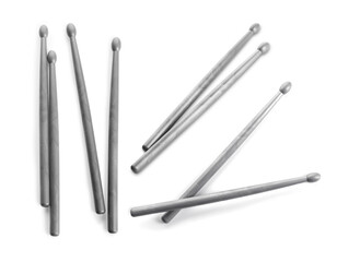 Plastic drum sticks isolated on white, set