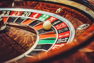 Close up of a casino roulette wheel - 782998625