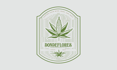 Vintage Shield Design Logo for Dondeflores - Green and White Cannabis Leaf Emblem