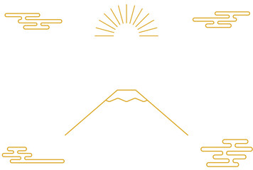 2025年の和風年賀状、富士山と初日の出のシンプルな線画