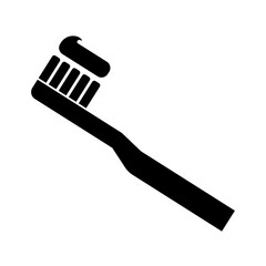 Toothbrush with toothpaste silhouette icon. Dentifrice. Vector.