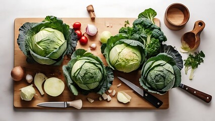 Cabbage Creations: All Cabbage Prepared in the Kitchen with Knife and Cutting Board