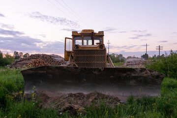 Tractor CHTZ-URALTRAK T-130. A bulldozer. A Soviet agricultural and industrial tracked tractor...