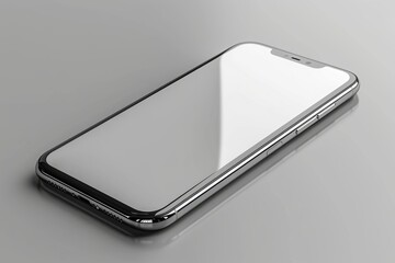 A contemporary black smartphone showcasing its reflective screen and minimalist design on a gradient grey background - Powered by Adobe